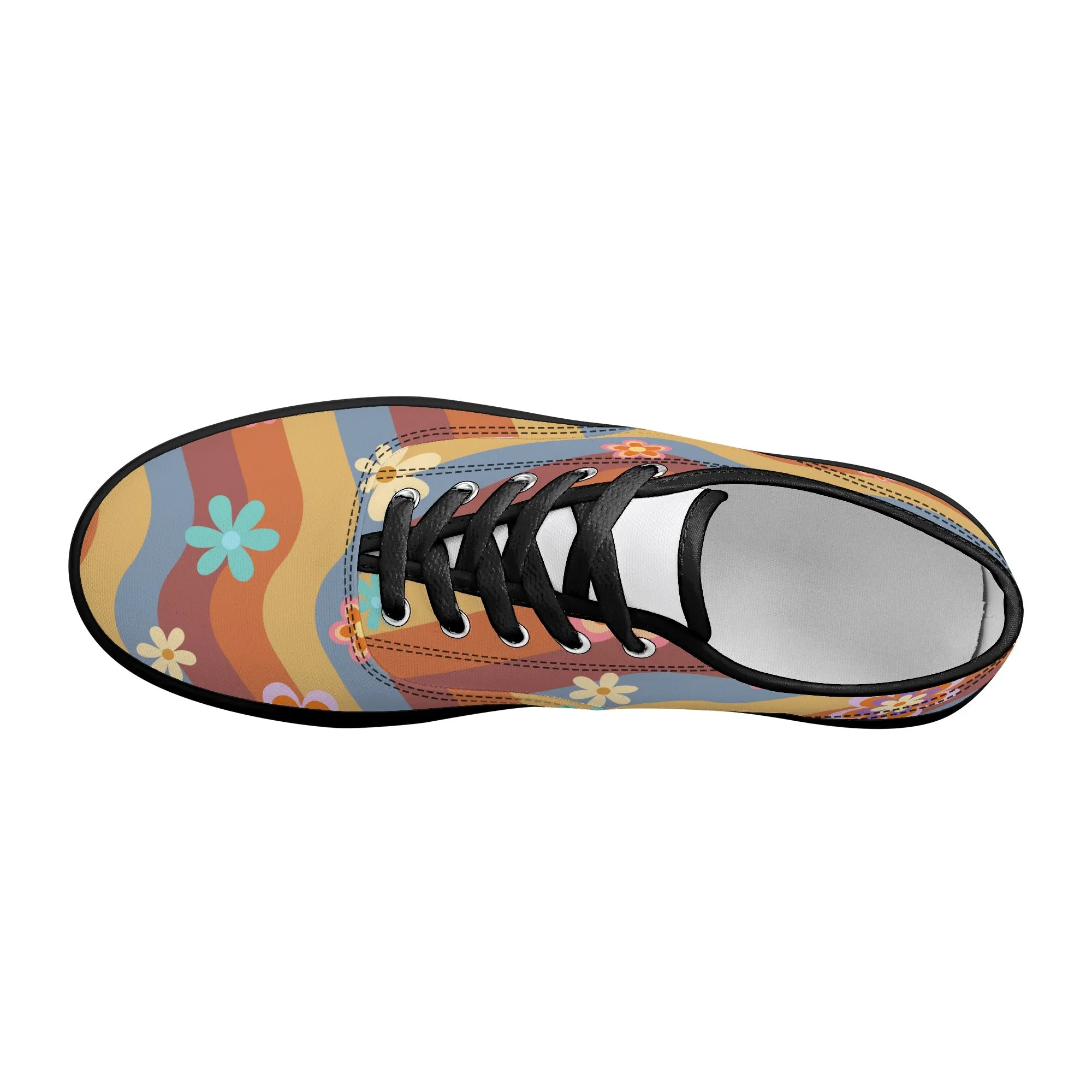 Womens Lace Up Skate Shoes Sneakers, Retro Floral Hippie Print