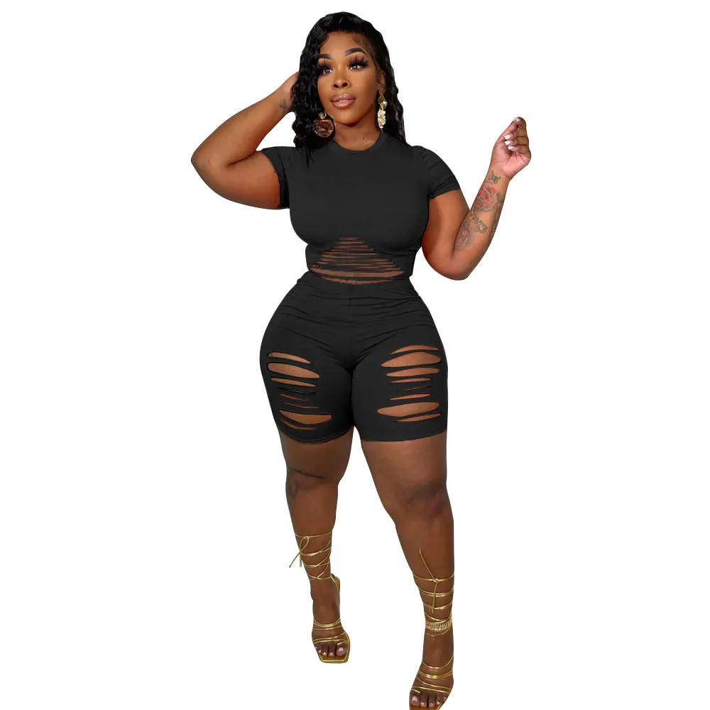 Women's Sexy Hole Solid Color Casual Sports Suit