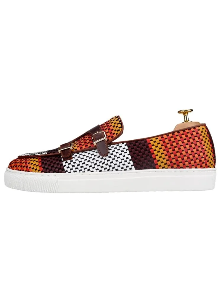 Woven Pattern Leather Slip-On Shoes