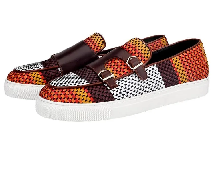 Woven Pattern Leather Slip-On Shoes