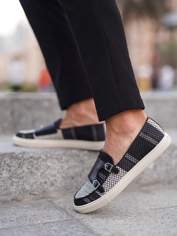 Woven Pattern Leather Slip-On Shoes