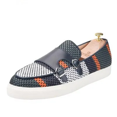 Woven Pattern Leather Slip-On Shoes