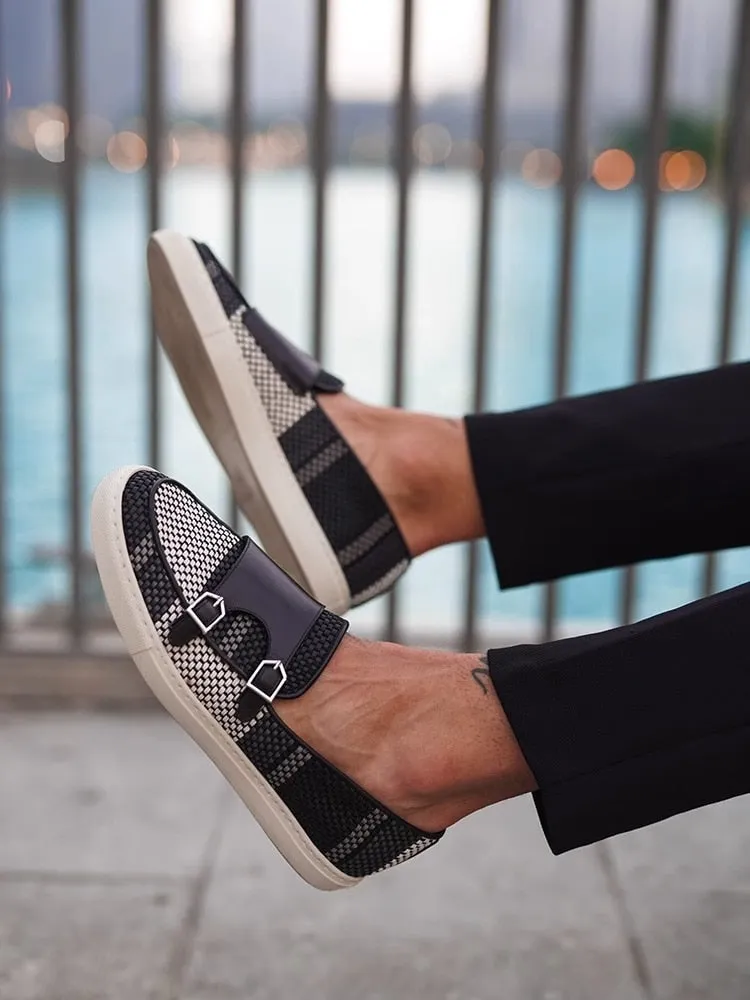 Woven Pattern Leather Slip-On Shoes