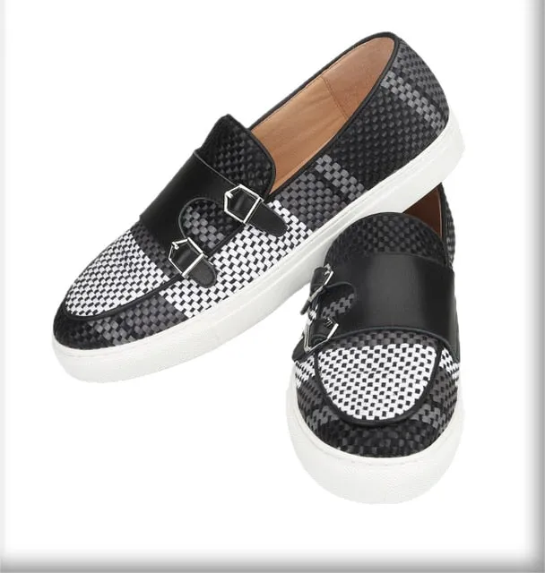 Woven Pattern Leather Slip-On Shoes