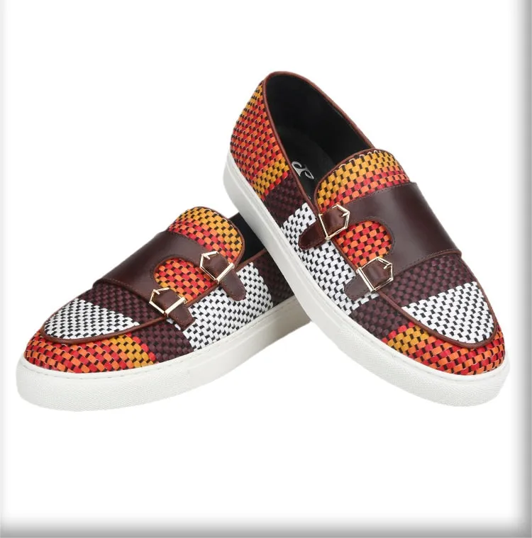 Woven Pattern Leather Slip-On Shoes