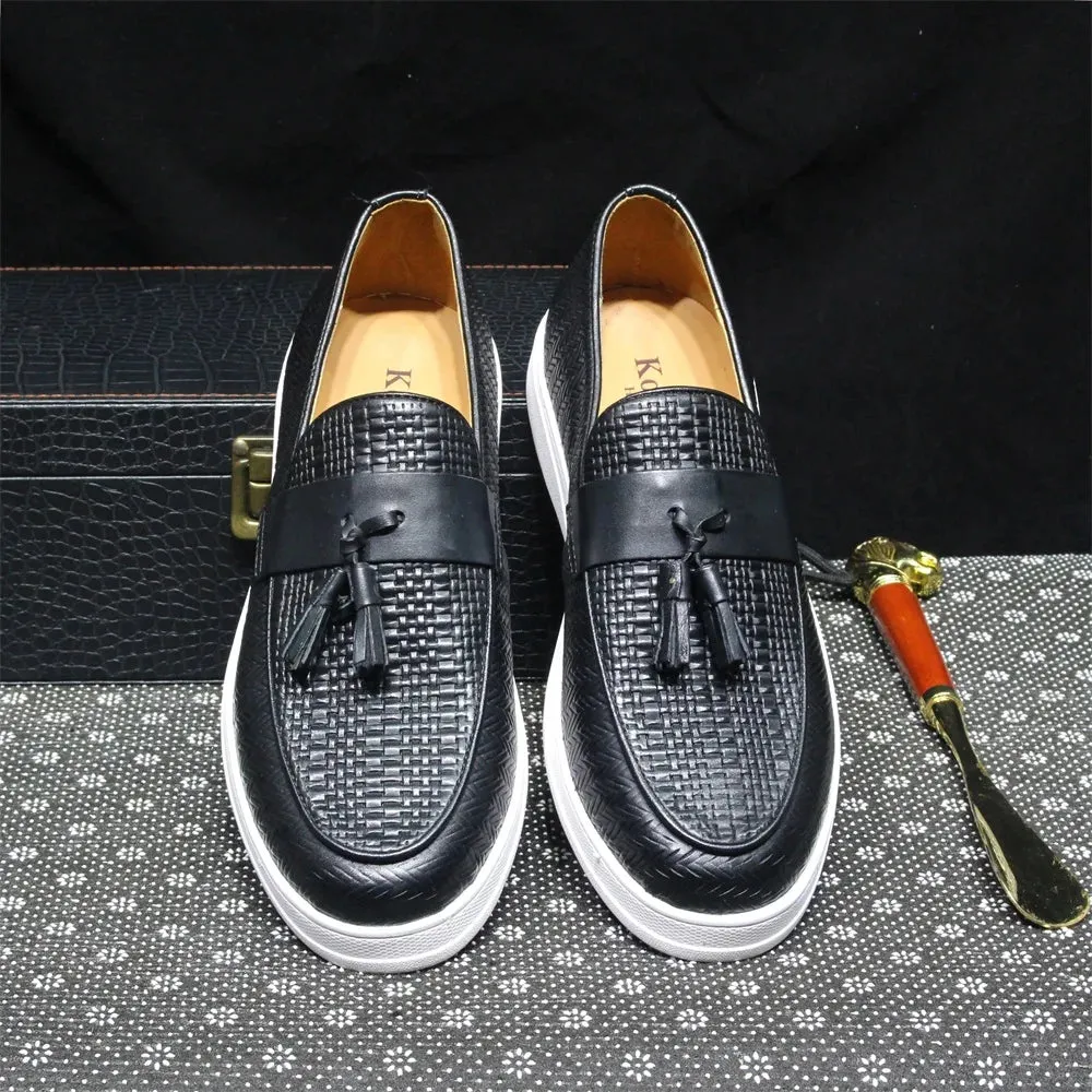 Woven Pattern Tassels Slip-On Shoes