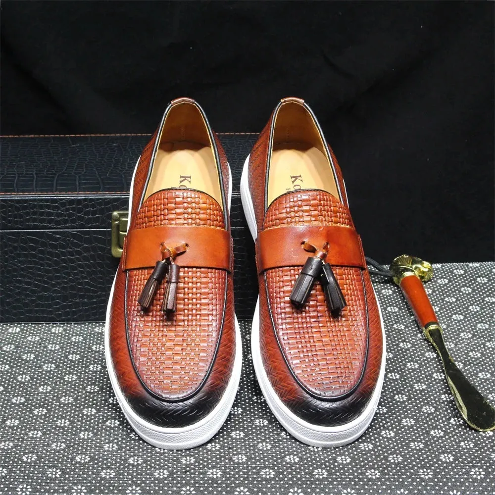 Woven Pattern Tassels Slip-On Shoes