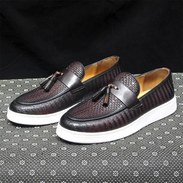 Woven Pattern Tassels Slip-On Shoes