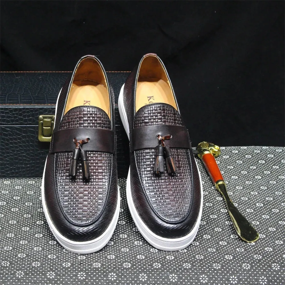 Woven Pattern Tassels Slip-On Shoes