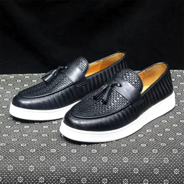 Woven Pattern Tassels Slip-On Shoes