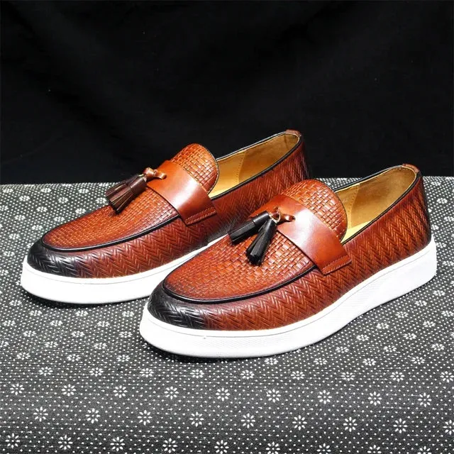 Woven Pattern Tassels Slip-On Shoes