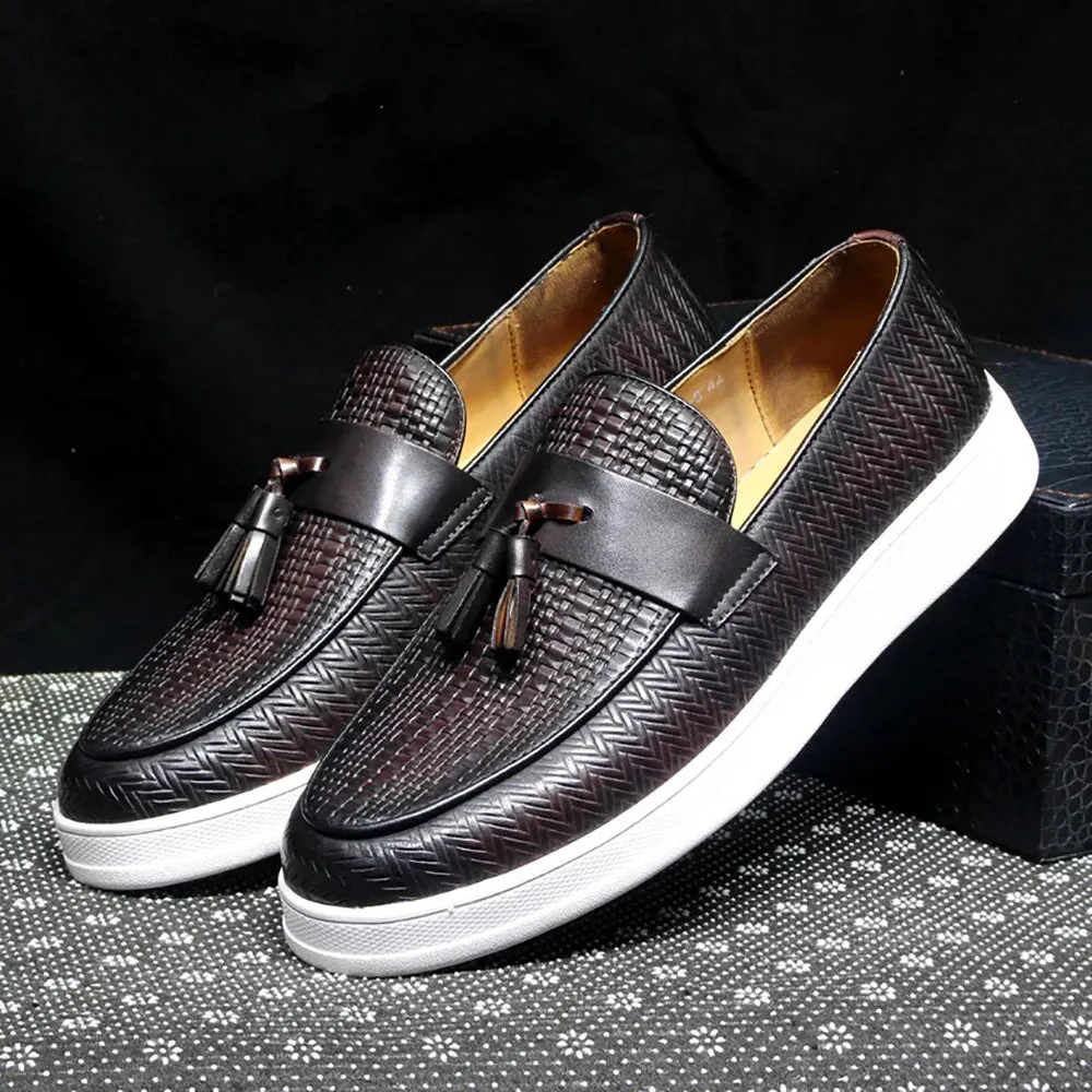 Woven Pattern Tassels Slip-On Shoes