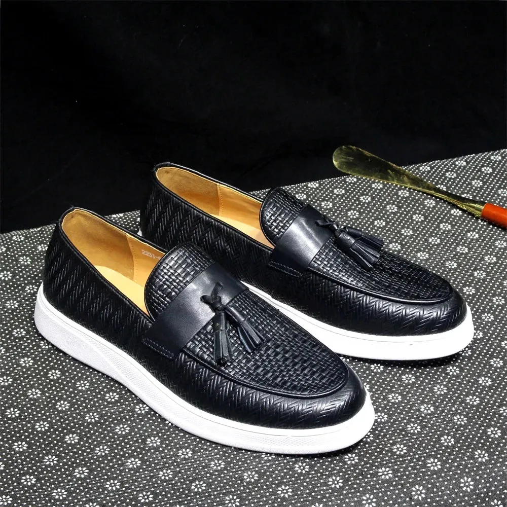 Woven Pattern Tassels Slip-On Shoes