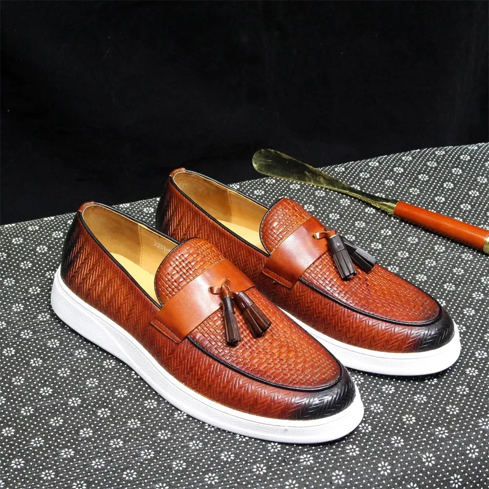 Woven Pattern Tassels Slip-On Shoes