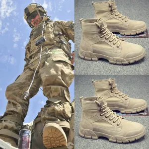 Yeknu Martin boots men's summer breathable high-top combat boots special forces desert military training leather boots hiking shoes